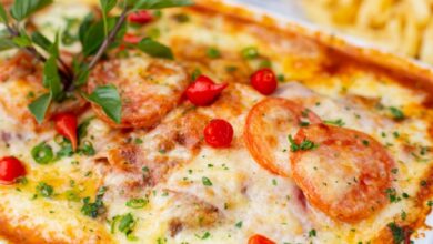 مكرونة البيتزا بالدجاج